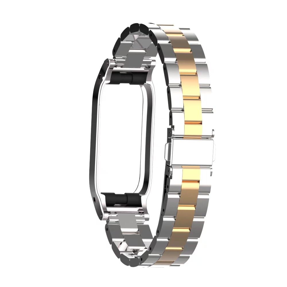 T-BLUER Compatible with Fitbit Luxe bands,Stainless Steel Metal Replacement Strap Wrist Band Compatible for Luxe Fitness Tracker,Silver Gold
