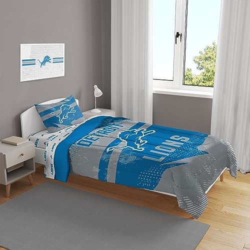 Detroit Lions Slanted Stripe Twin Bed Set - 4-Piece