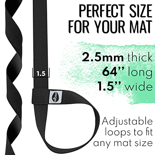 Yoga Mat Strap - Extra Soft Cotton Carrier Sling - Black, 64 IN