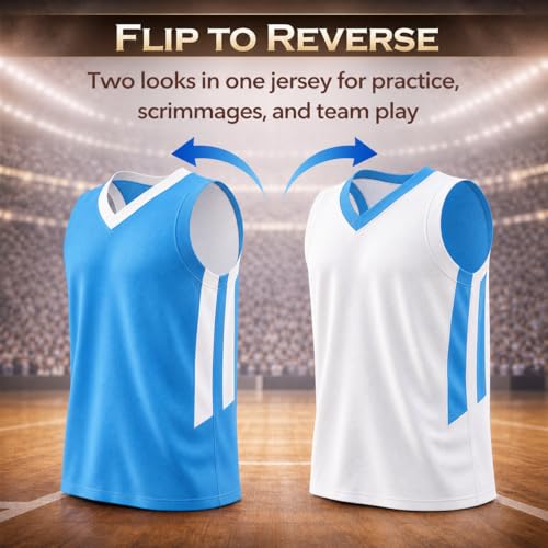 Men's Reversible Basketball Jerseys - 10 Pack, Carolina Blue/White