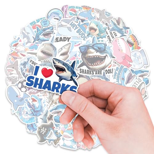 Shark Stickers 50 Pieces Vinyl Waterproof Decal for Laptop Water Bottle Phone Car Window Bike Motorcycle Stakeboard Scrapbook Sharks Sticker Gifts for Kid Teen Adult
