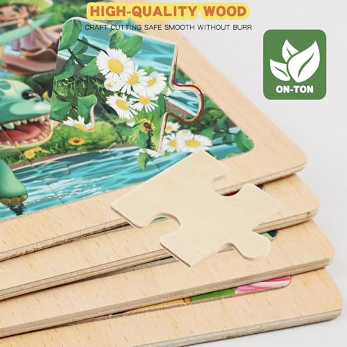 Wooden Puzzles for Kids - 4 Sets, 24 Pieces Each, Pink Princess Theme