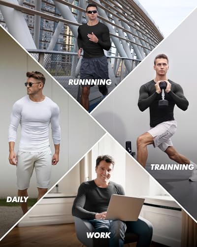5 Pack Long Sleeve Compression Shirts for Men - Black Quick Dry