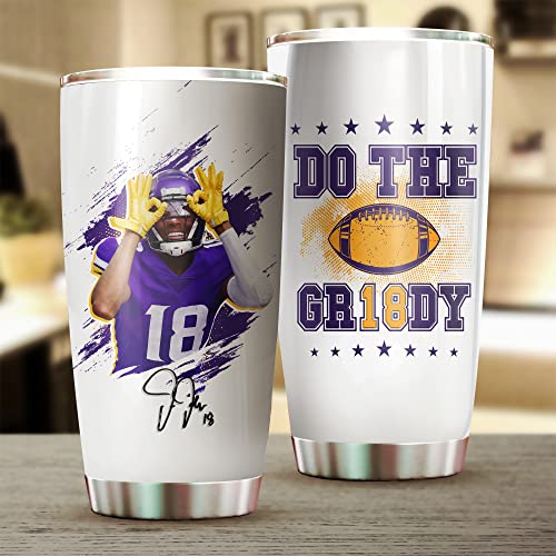 Justin Minnesota Jefferson Griddy Insulated 20oz Stainless Steel Tumbler with Lid - Football Fan Gift