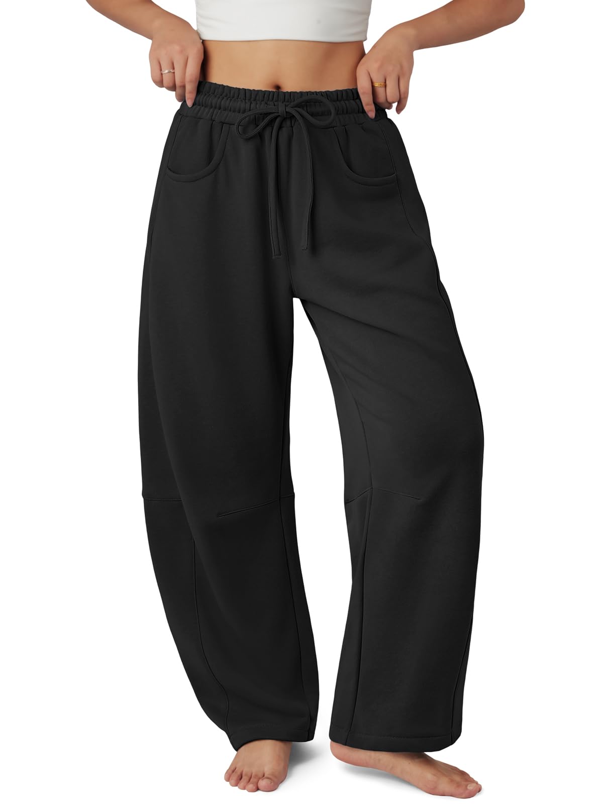 ATHMILE Barrel Sweatpants Women Fall Fashion Wide Leg Pants 2026 Baggy Lounge Comfy Flowy Sweat Pants with Pockets Teen Girl Black