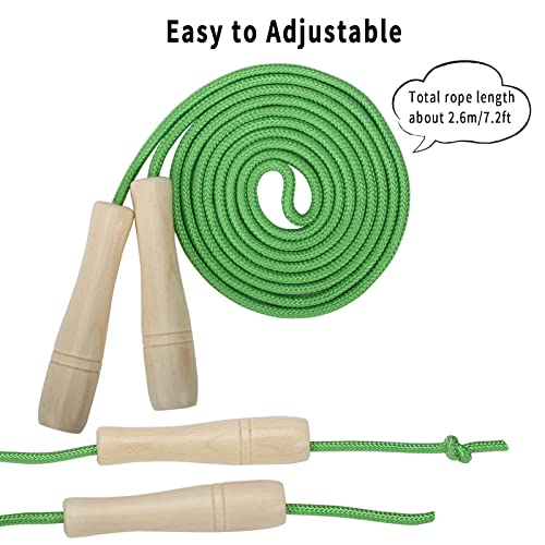 Adjustable Jump Rope for Kids - 8.5ft Wooden Handle - Green
