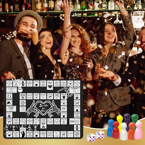 Bride Or Die Bachelorette Drinking Game Set - Interactive Party Board Game with Dice & Rubber Mat
