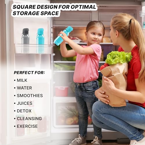 Bulk Water Bottle Set - 10oz & 17oz Square Reusable Bottles - Black/Blue