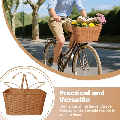 RainFlowwer Large Woven Bike Basket Front for Adult Bike - Red Brown