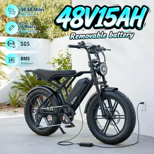 Electric Fat Tire Bike for Adults - 48V 15Ah, Matte Black