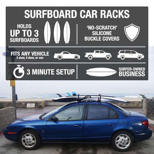 Surfboard Car Racks - Padded Soft System for Any Vehicle, Holds 3 Boards