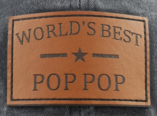 World's Best Pop Pop Hat - Leather Patch Baseball Cap - Black