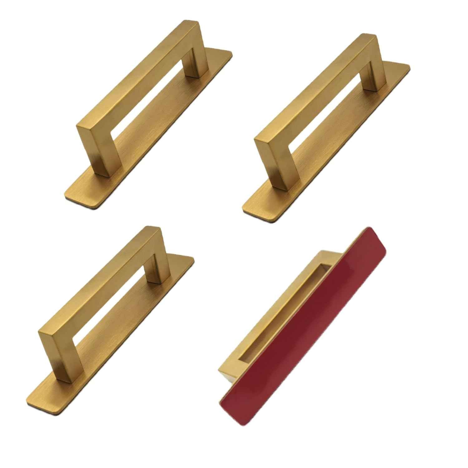 Xinally 4 Pcs Gold Adhesive Cabinet Door Handles, No Drill Cabinet Pulls Self Stick Shower Door Handle for Cabinet Closet Glass Sliding Shower Door Handle