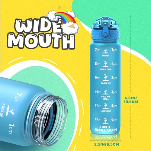 OLDLEY Kids Water Bottle 17 Oz with Blue Straw & Chug Lids, Leakproof BPA-Free Tritan