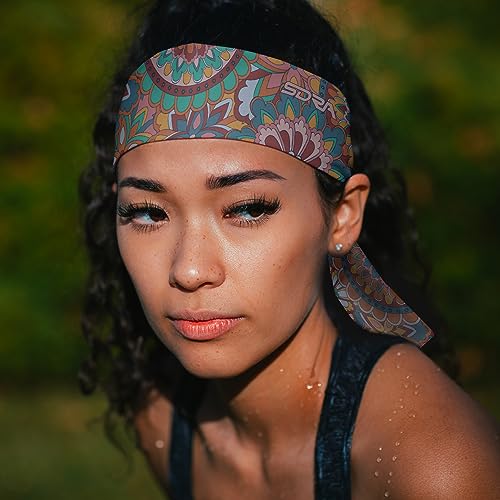Suddora Floral Tie Headband - Hippie Style Sports Headband for Women & Men, Lightweight & Adjustable for Running, Workout, Cosplay