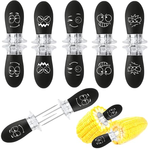Corn Cob Holders - 10-Piece Stainless Steel Set with Silicone Handles - Black