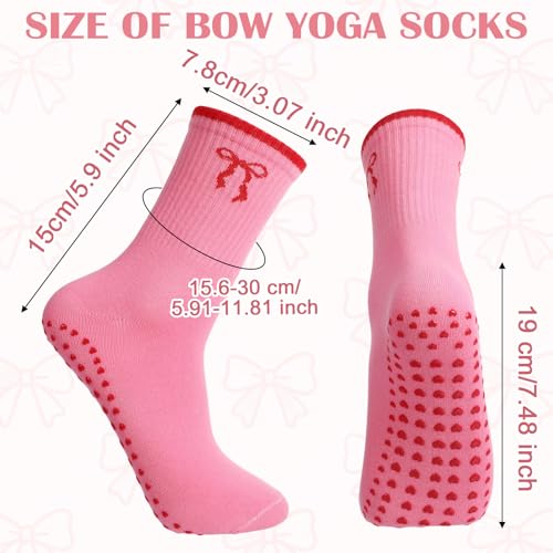 Mixed Pink Bow Pilates Socks 3/6 Pairs Non Slip Women Yoga & Fitness