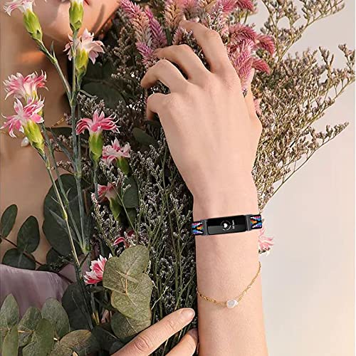Elastic Nylon Bands for Fitbit Inspire 2 & HR - 3-Pack Boho Green+Purple+Color