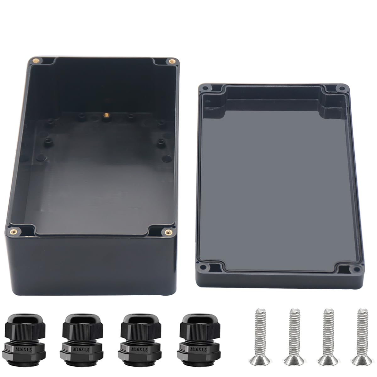Otdorpatio Project Box ABS Black Electrical Boxes IP67 Outdoor Waterproof box Electronic Junction Box Power Enclosure with Cable Glands for DIY Project 7.9 x 4.7 x 3 inch (200x120x75mm)