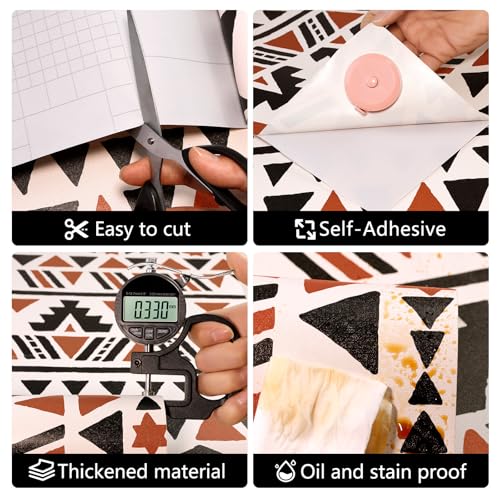 wishFIRE Black and Brown Geometric Boho Peel and Stick Wallpaper 17.3"¡¿120" Tribal Style Contact Paper Removable Waterproof Self-Adhesive Vinyl Film Wallpaper for Bedroom Kitchen