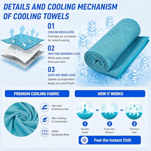 Cooling Towel 10-Pack, Quick Dry Microfiber for Summer Activities