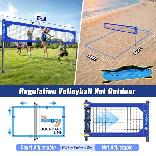 Heavy-Duty Volleyball Net Set - 32 ft Regulation, Classic Blue
