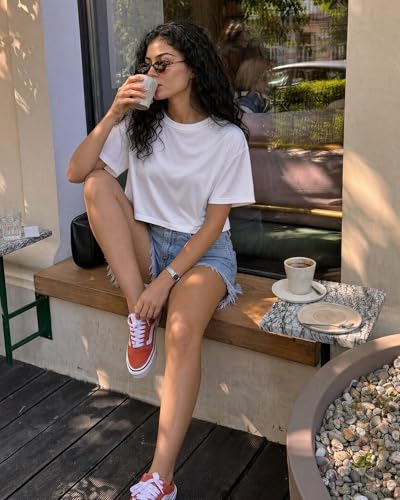Women's Workout Crop Top - Quick Dry, UPF 50+ Oversized Boxy Tee - White, Small