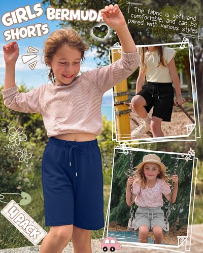 Halfchet Girls Bermuda Sweat Shorts 4-Pack, 11-12y - Taro Purple, Gray, Haze Blue, Black