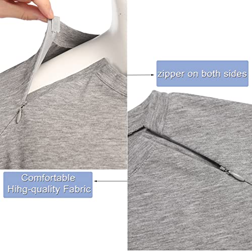 Deyeek Unisex Chemo Port Shirt - Post Shoulder Surgery Recovery Top, Large Grey