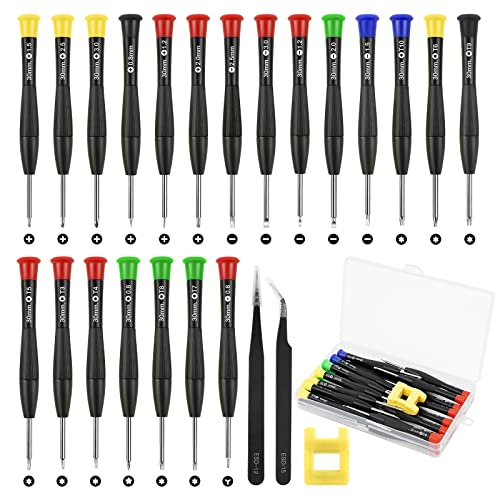 Ainiv Mini Precision Screwdriver Set, 24PCS Small Magnetic Screwdriver with Tweezers & Magnetizer Flathead Phillips Pentalobe Torx Star Screwdriver Kit Tool for Repairing Eyeglass Phone Watch