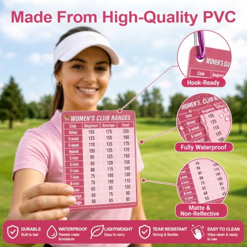 Women's Golf Club Range Chart Card - Pink, Large Print Guide