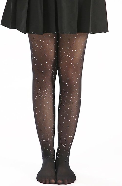 LUCKELF Girls Glitter Tights - Soft Opaque Sparkle Tights with Rhinestones for School & Dance