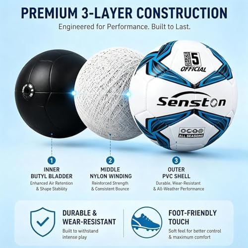 Senston Size 4 Blue Soccer Ball with Pump - Durable PVC Training Football