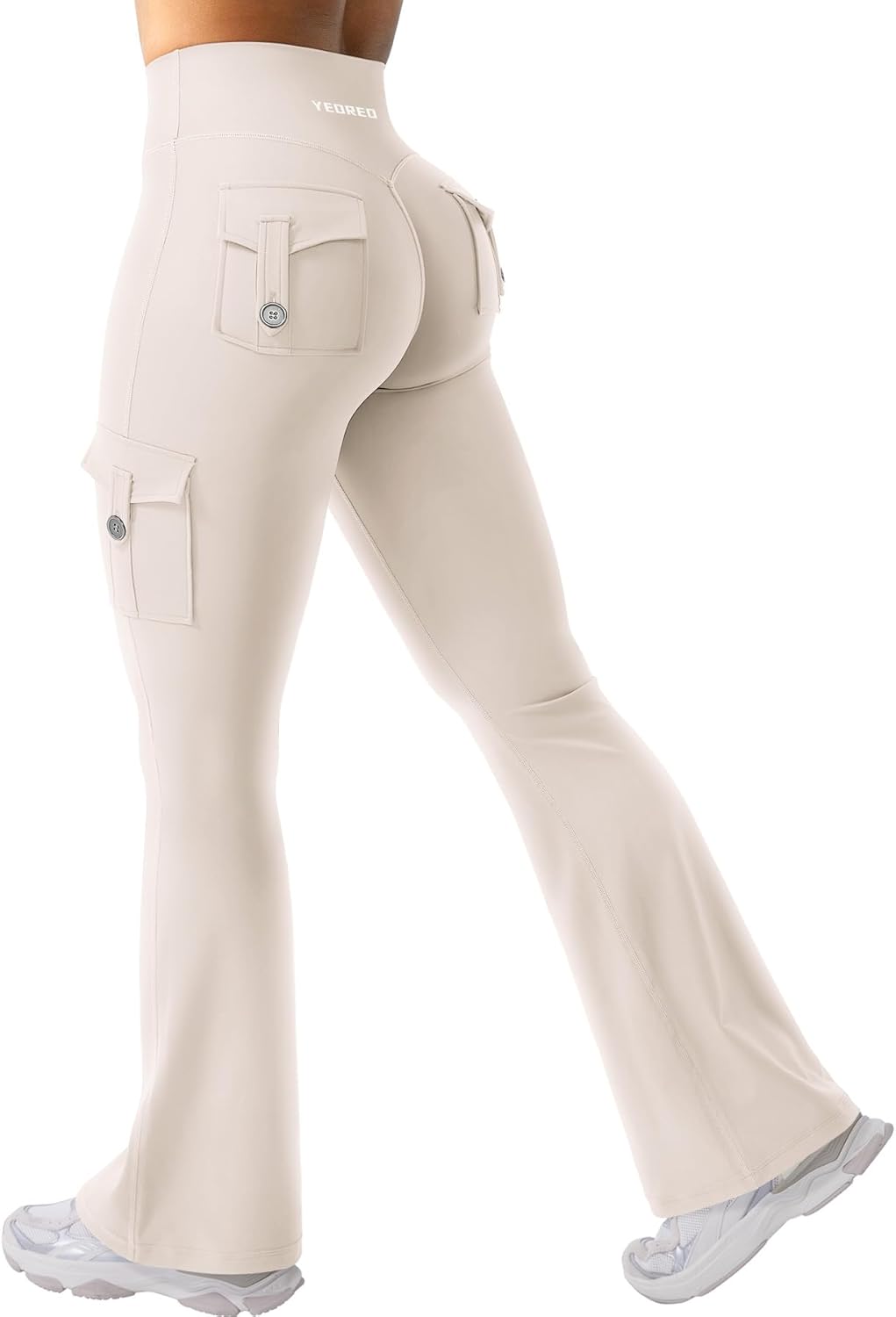 YEOREO CoreFlex Women's High-Waisted Flare Leggings - Hidden Pockets & No Front Seam, Perfect for Gym & Yoga