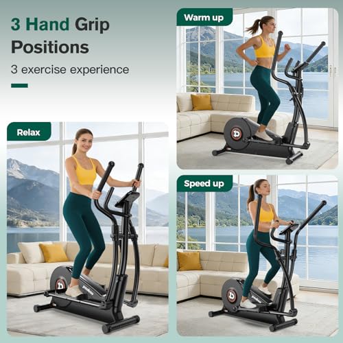 Elliptical Machine with 16-Level Resistance & Quiet Drive - 15.5IN Stride Black