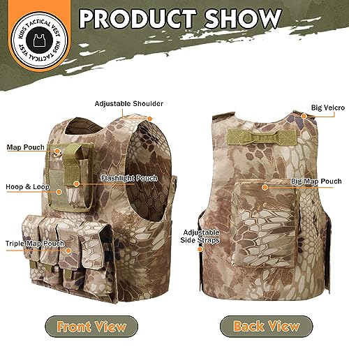 Kids Tactical Vest Camo - Outdoor Airsoft Costume for Ages 8-14