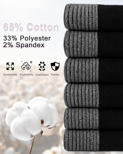 Womens Cotton Ankle Socks - 6 Pairs Athletic Running Socks - Black