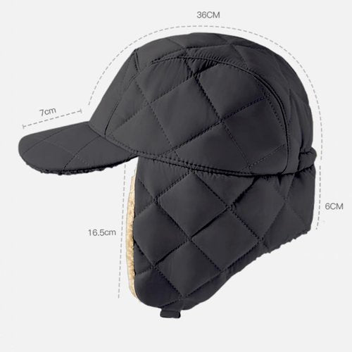 Unisex Winter Windproof Baseball Cap with Earflaps, Sherpa-Lined Hat for Cold Weather Outdoor Use (US, Alpha, One Size, Black/Khaki)