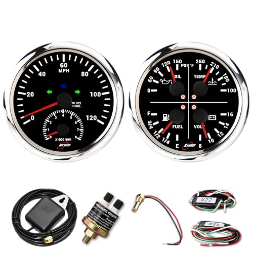 110mm 2in1 GPS Speedometer Tachometer & 4in1 Gauge Set - Black