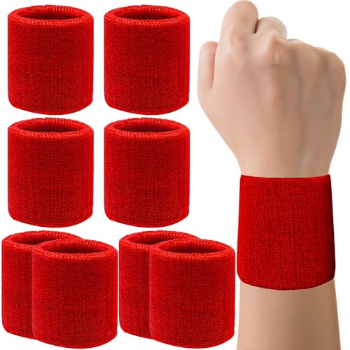 Wrist Sweatbands - 8 Pack Absorbent Cotton Bands for Sports - Dark Red