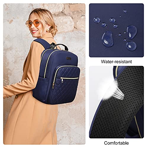 Vintage Canvas Backpack with USB Port - Quilted Blue, 15.6 Inch