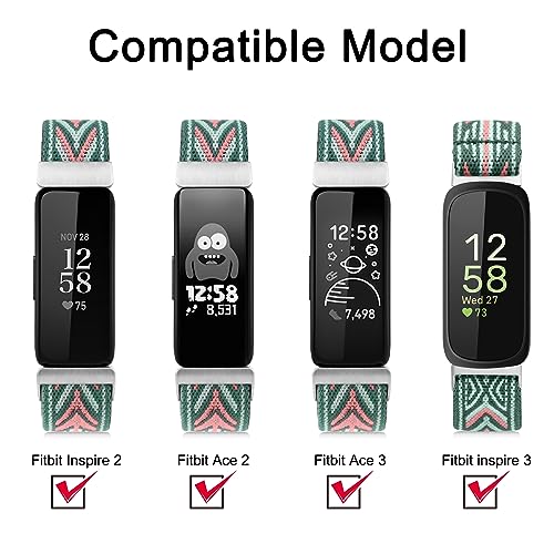 Vancle 2 Pack Breathable Elastic Fitbit Inspire 3 Wristbands - Green Arrow & Pine Green