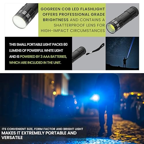 COB LED Flashlight - 9 High-Intensity LEDs, Black