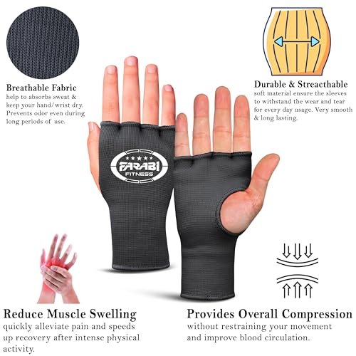 Boxing Hand Wraps - Half Finger Elasticated Inner Gloves - Small-Medium, Black