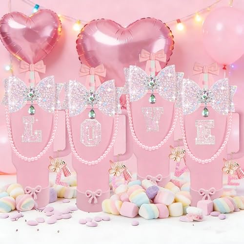 Pink Bow Letter Charms Accessories Set for Stanley Cup - W