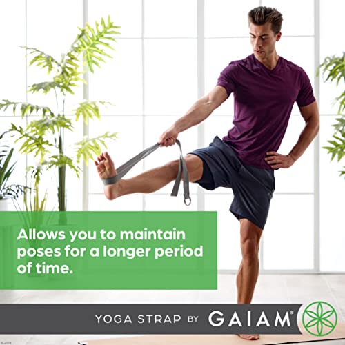 Yoga Strap with Adjustable Metal D-Ring - 8ft Black Stretch Band