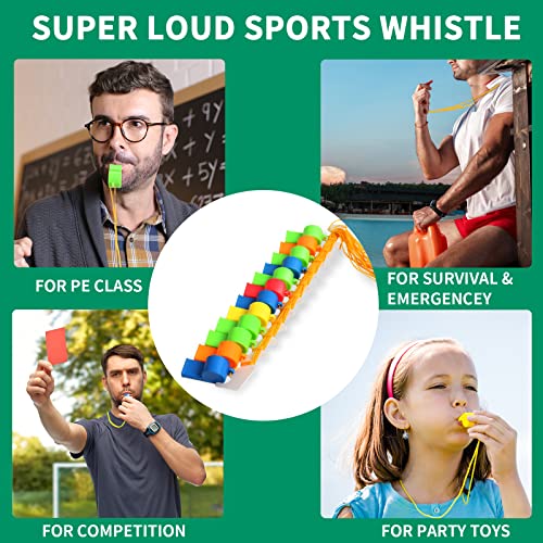 48Pcs Plastic Whistles with Lanyards - Loud Sports Whistle Set
