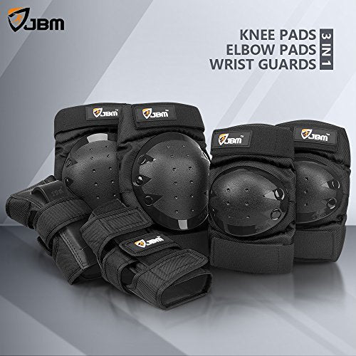 Knee Pads, Elbow Pads & Wrist Guards Set - Large (12+ Years) - Black