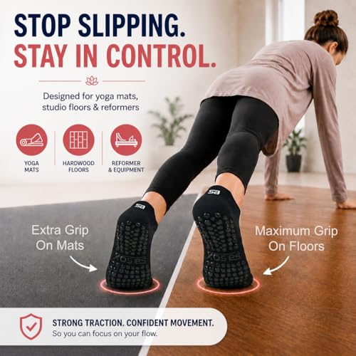 Non-Slip Pilates & Yoga Socks for Women - Black, 2-Pair Set