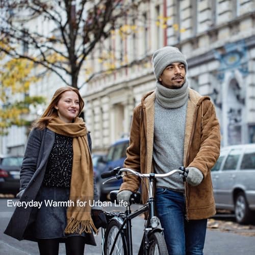 Winter Beanie Hat Neck Warmer Touchscreen Glove Set - Grey